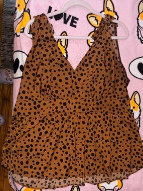 Brown Polka Dot V-Neck Top